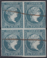 1855-310 CUBA SPAIN ANTILLES PUERTO RICO 1855 ½ R LIGHT GREEN WHITE PAPER BLOCK 4.  - Prefilatelia