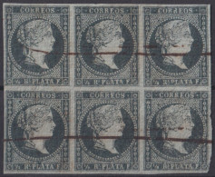 1855-308 CUBA SPAIN ANTILLES PUERTO RICO 1855 ½ R GREEN WHITE PAPER BLOCK 6. - Préphilatélie