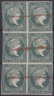 1855-305 CUBA SPAIN ANTILLES PUERTO RICO 1855 ½ R GREEN WHITE PAPER BLOCK 6.  - Prephilately