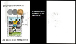 Ref. BR-1145-C BRAZIL 1970 - 1,000TH GOAL BY PELE,SPORT, MI# B26, WITH POSTMAK OF CUP, FOOTBALL SOCCER 1V Sc# 1145 - Usados