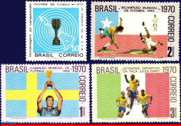 Ref. BR-1166-69 BRAZIL 1970 - WORLD CUP CHAMPIONSHIP,MEXICO,MI# 1260 1262-64,SET MNH, FOOTBALL SOCCER 4V Sc# 1166-1169 - 1970 – Mexique