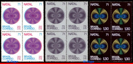 Ref. BR-1207-09-Q BRAZIL 1971 - CROSS AND CIRCLES,RELIGION, MI# 1301-03, BLOCKS MNH, CHRISTMAS 12V Sc# 1207-1209 - Hojas Bloque