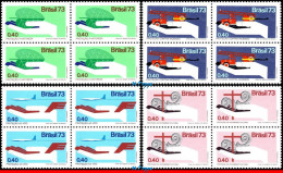 Ref. BR-1304-07-Q BRAZIL 1973 - PROTECTION CAMPAIGN,FIRE,AVIATION, MI# 1390-94, BLOCKS MNH, HEALTH 16V Sc# 1304-1307 - Blocks & Kleinbögen