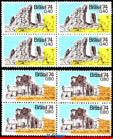 Ref. BR-1349-50-Q BRAZIL 1974 - SANDSTONE CLIFFS & RUINSOF CATHEDRAL, MI# 1437-38,BLOCKS MNH, TOURISM 8V Sc# 1349-1350 - Blocchi & Foglietti