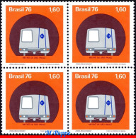 Ref. BR-1476-Q BRAZIL 1976 - SAO PAULO SUBWAY, TRAININ TUNNEL, MI# 1561, BLOCK MNH, RAILWAYS, TRAINS 4V Sc# 1476 - Blocchi & Foglietti