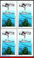 Ref. BR-2007-Q BRAZIL 1985 - SEA SEARCH & RESCUE,HELICOPTER, DIVER, BLOCK MNH, SHIPS, BOATS 4V Sc# 2007 - Blokken & Velletjes