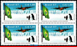 Ref. BR-2096-Q BRAZIL 1987 - AIR FORCE C-130 TRANSPORTPLANE, FLAG, ANTARCTIC, BLOCK MNH, PLANES, AVIATION 4V Sc# 2096 - Blokken & Velletjes