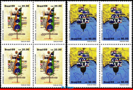 Ref. BR-2132-33-Q BRAZIL 1988 - ABOLITION OF SLAVERY,ANTI RACISM, MI# 2250-51, BLOCKS MNH, HISTORY 8V Sc# 2132-2133 - Blocks & Sheetlets