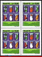 Ref. BR-2340-Q BRAZIL 1991 - DEPARTMENT OF AGRICULTUREAND PROVISION, OX, MI# 2442, BLOCK MNH, FISH 4V Sc# 2340 - Hojas Bloque