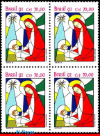 Ref. BR-2343-Q BRAZIL 1991 - RELIGION, STAINED GLASS,MI# 2445, BLOCK MNH, CHRISTMAS 4V Sc# 2343 - Blocs-feuillets