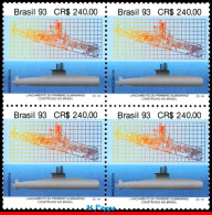 Ref. BR-2436-Q BRAZIL 1993 - LAUNCHING 1ST BRAZILIANSUBMARINE, MI# 2562, BLOCK MNH, SHIPS, BOATS 4V Sc# 2436 - Blocks & Sheetlets