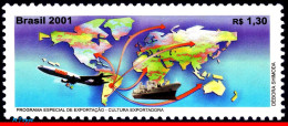 Ref. BR-2784 BRAZIL 2001 - EXPORTS PROGRAM, PLANE,SHIPS, MI# 3141, MNH, MAPS 1V Sc# 2784 - Ships