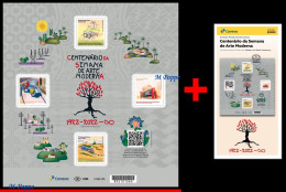 Ref. BR-V2022-02+E BRAZIL 2022 - MODERN ART WEEK CENT.,MUSIC, ARCHITECTURE, MNH + BROCHURE, ART 4V - Ongebruikt