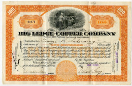 United States 1922 Big Ledge Copper Company Stock Certificate - 100 Shares; Arizona - Mijnen