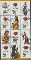 AUSTRALIA - USED 2017 $6.00 Block Of $1.00 Rose With Beauty And The Beast Tabs - Crease At Top - Used Stamps