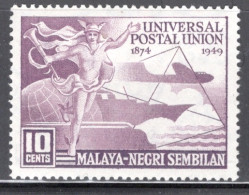 Malaya Negri Sembilan Single 10 Cents 1949 Stamp From The UPU Set In Mounted Mint Condition. - Negri Sembilan