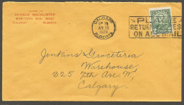 1929 Corner Card Cover 2c Scroll Slogan Calgary Alberta Donald Macalister - Histoire Postale