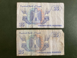 2 BILLETS AIGLE 25 PIASTRES USAGES PLIES - Egypte