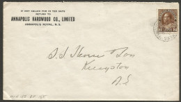 1922? Annapolis Hardwood Corner Card Cover 3c Admiral RPO Halifax & Yarmouth Nova Scotia - Postal History