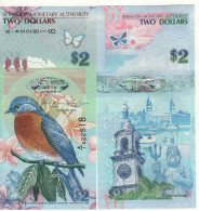 BERMUDA  2 Dollars P57b  2009  ( Bluebird  +  Dockyard's Clock Tower (Hamilton); Neptune At  Back )  UNC - Bermude