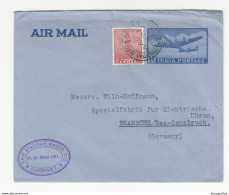 India Postal Stationery Aerogramme Travelled 1954 To Germany B190922 - Poste Aérienne
