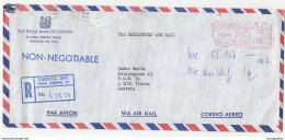 Royal Bank Of Canada Company Registered Air Mail Letter Cover Travelled 1973 Meter Stamp B180601 - Storia Postale