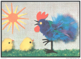 Cichken And Rooster Children's Art? Old Postcard Travelled 1968 Finland To Switzerland Bb - Dessins D'enfants