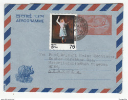 India Postal Stationery Aerogramme (rino) Posted 1976 To Austria - Uprated B200520 - Aerogramas