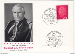 Germany, 20 Years Since Death Of Cardinal Clemens August Graf Von Galen MC 1966 B170330 - Andere & Zonder Classificatie
