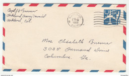 US Postal Stationery Airmail Letter Cover Posted 1960 Oakland Pmk B210725 - 1941-60