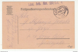 WWI K.u.k. Feldpostkarte, Ldst. Arb. Abt. 251/Lst. 4 Posted 1917 FP605 To Gorje Bled B210526 - Slovenia