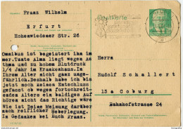 DDR Postal Stationery Postcard Travelled 1961 Erfurt To Coburg - Slogan Postmark B171025 - Postkaarten - Gebruikt