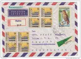 Animals Stamps On Registered Air Mail Letter Cover Travelled 1966 Czechoslovakia To Yugoslavia Bb160301 - Spatzen