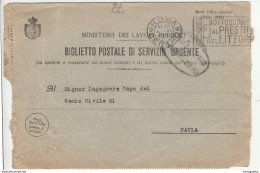 Italy Ministero Dei Lavori Biglietto Postale Di Servizio Urgente Roma 1926 B170510 - Marcophilia