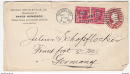 US Postal Stationery Stamped Envelope Travelled 1908 Philadelphia, PA To Frankfurt, Germany Bb161110 - 1901-20
