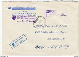 Transjug Rijeka Registered Company Letter Cover Travelled 1972 Varazdin To Zagreb Bb170312 - Cartas & Documentos