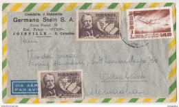 Germano Stein, Joinville - S. Catarina Company Letter Cover Travelled 195? B190120 - Briefe U. Dokumente