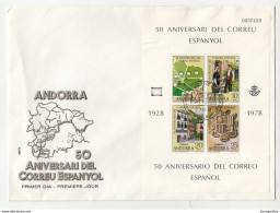 Andorra 50 Anniv. Andorra Spanish Post SS FDC B190901 - Brieven En Documenten