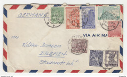 India Multifranked Air Mail Letter Cover Posted 1954 To Germany B191020 - Brieven En Documenten