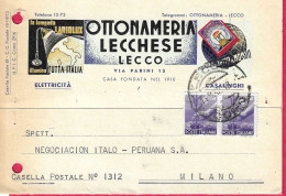 CARTOLINA PUBBLICITARIA  LAMPADE DA LECCO *13.8.1949* PER MILANO - 1946-60: Marcophilia