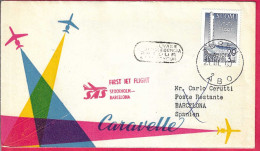 SVERIGE - FIRST FLIGHT SAS WITH CARAVELLE FROM STOCKHOLM TO BARCELONA *1.4.60* ON OFFICIAL COVER FROM FINLAND - Briefe U. Dokumente