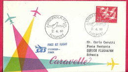 SVERIGE - FIRST FLIGHT SAS WITH CARAVELLE FROM STOCKHOLM TO ZURICH *2.4.60* ON OFFICIAL COVER - Lettres & Documents