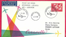 SVERIGE - FIRST FLIGHT SAS WITH CARAVELLE FROM STOCKHOLM TO OSLO *1.3.60* ON OFFICIAL COVER - Covers & Documents