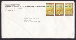 Tunisia: Cover To Netherlands, 1990s, 3 Stamps, Deer, Animal (minor Creases) - Tunisie (1956-...)