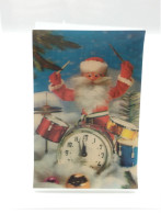 Happy New Year Santa Claus Playing Drums Clock Soviet Russia USSR 1987 Stereoscope 3D Pocket Calendar Publ: Ekran Moscow - Tamaño Grande : 1981-90