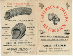 AUTOMOBILE, Salon 1912 - Lanternes & Phares RIEMANN, Pneus EXCELSIOR - Voitures