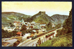 Altenahr ( Ahrweiler ). Burgruine Are. Bahnhof, Zug. Hotel-Restaurant Schwarzes Kreuz. 1908 - Bad Neuenahr-Ahrweiler