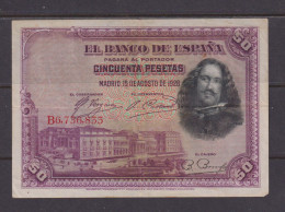 SPAIN  -  1928  50 Pesetas Circulated Banknote As Scans - 50 Peseten