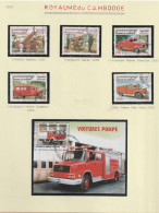 " VEHICULES DE SAPEURS-POMPIERS " Sur Lot De 5 Timbres + 1 BF Oblitérés Du CAMBODGE. Avec Nom Du Véhicule. + KDO ! - Feuerwehr