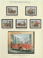 " VEHICULES DE SAPEURS-POMPIERS " Sur Lot De 5 Timbres + 1 BF Oblitérés Du BENIN. Avec Nom Du Véhicule. + KDO ! - Firemen